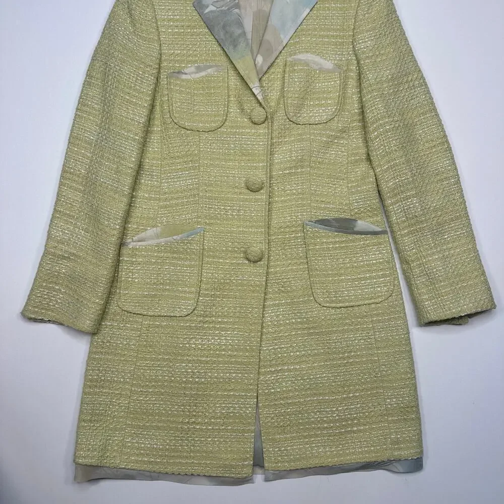 Sigrid Olsen Collection Tweed Long Blazer with Contrasting Lining Size 2